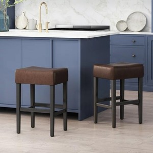 Lyngins Faux Leather Counter Stools Set of 2,Bar Stools with Footrest,Dining Chair for Kitchen Island - 1 of 4