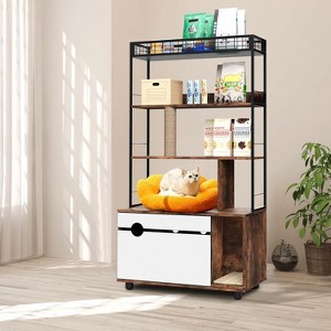 Cat Litter Box Enclosure,2in1 Hidden Cats Washroom Furniture with 4-tier Storage Shelves,Scratching Post,Hidden Litter Box Furniture with Metal Frame - 1 of 4