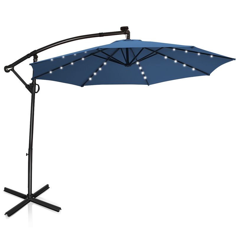 Costway 10FT Patio Offset Umbrella Solar Powered LED 360Degree Rotation Aluminum Blue, 2 of 11