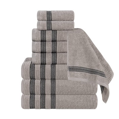 Zero Twist Cotton Ribbed Modern Geometric Border Assorted 9 Piece Bathroom Towel Set by Blue Nile Mills