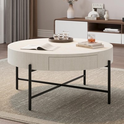 Circular coffee table,round table with drawers,easy to assemble wooden decorative center table,natural living room table