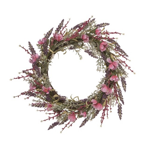 Transpac Natural Fiber 22" Multicolor Spring Twig Lavender and Blossom Wreath - image 1 of 2