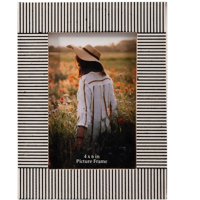 Sagebrook Home 4" x 6" Decorative Photo Frame - Contemporary Polyresin Black and White Etched Line Design Picture Frame - Home