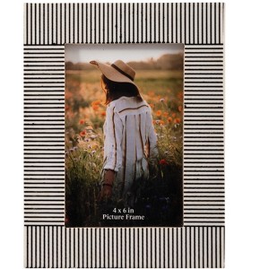 Sagebrook Home 4" x 6" Decorative Photo Frame - Contemporary Polyresin Black and White Etched Line Design Picture Frame - Home - 1 of 4