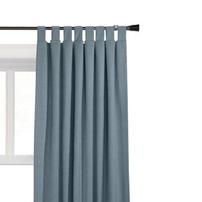 Ventura Blue Polyester Linen Blackout Tab Top Curtain Panel Pair