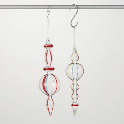 9"H & 9.5"H Sullivans Christmas Clear Striped Finial Ornaments Set of 2  Red-Green