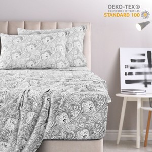 4 Piece Bed Sheets Printed Microfiber Sheet Set Ultra Soft, Easy Care Paisley Printed Sheets - Lux Decor Collection - 1 of 4