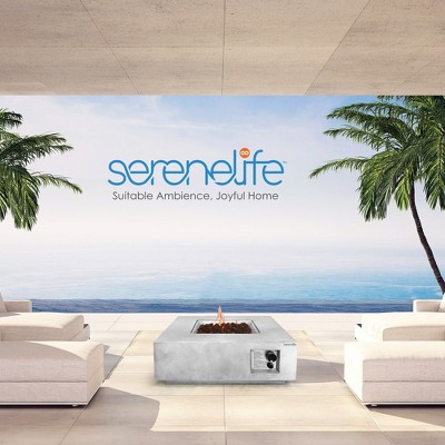 SereneLife Gray Concrete Square Propane Fire Pit Table