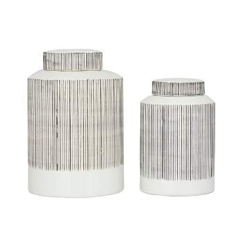 Ceramic Striped Set of 2 Decorative Jars White – CosmoLiving by Cosmopolitan