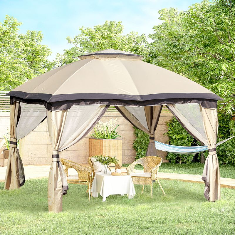 Outsunny 10' x 12' Outdoor Gazebo, Patio Gazebo Canopy Shelter w/ Double Vented Roof, Zippered Mesh Sidewalls, Solid Steel Frame, 3 of 9