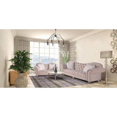 2pcs Couch Set Luxury Classic America Chesterfield Loveseat and Sofa Tufted Camel Back - Morden Fort