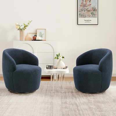 Swivel Armchair Set Of 2 Teddy Swivel Chair,25.60'' Wide Small Size Teddy Accent Chairs,Upholstered 360° Swivel Barrel Chair-The Pop Home