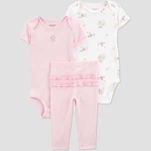 Carter's Just One You®️ Baby Girls' Floral Bunny Printed Top & Bottom Set - Pink - 1 of 3