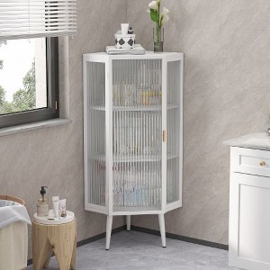 Modern Decorative Storage Cabinet, CENGHU 22.25" Floor Coner Cabinet with Tempered Glass Door and Storage Shelves for Bathroom, Living Room, Bedroom - 1 of 4