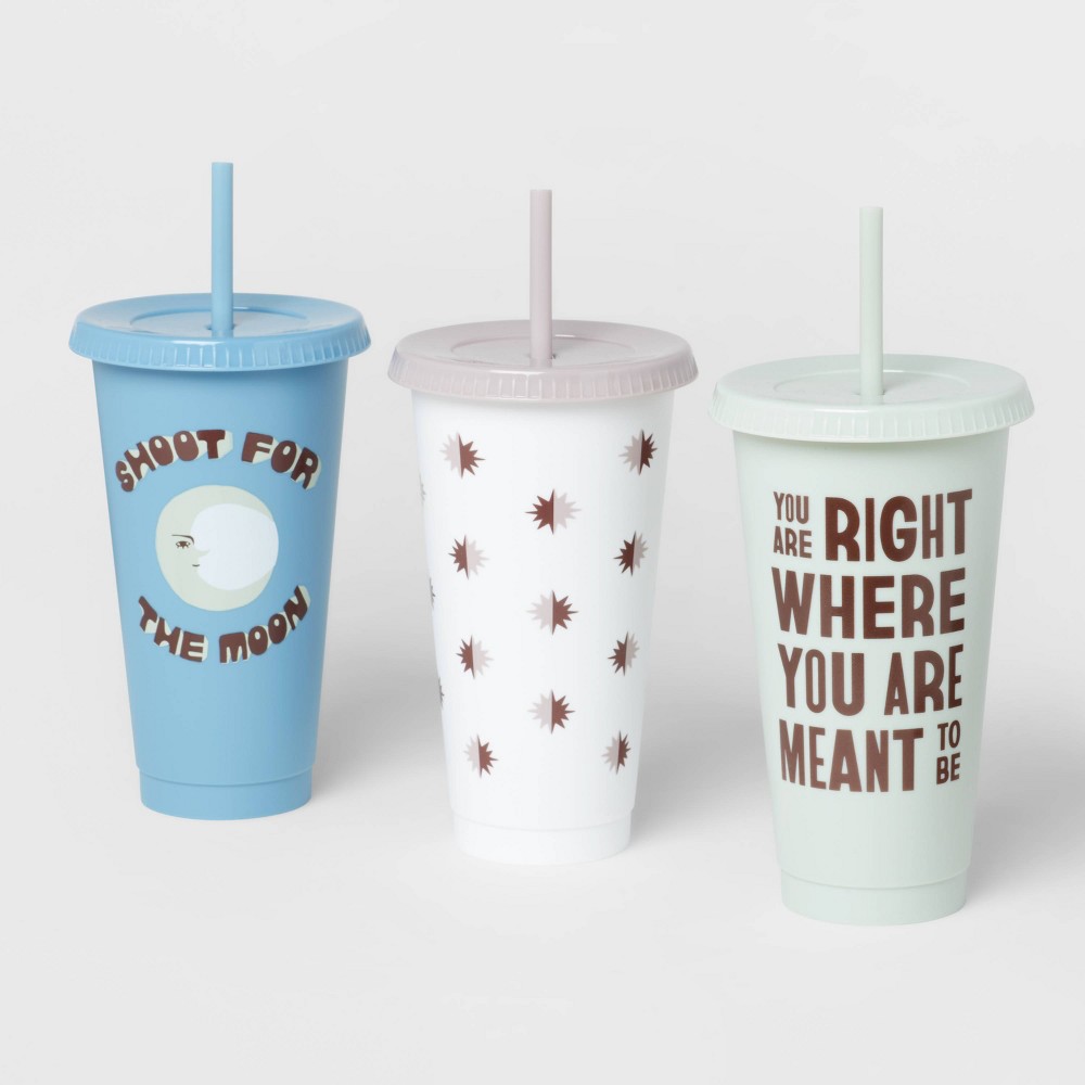 24oz 3pk Plastic Reusable Cold Cup with Designs - Room Essentials