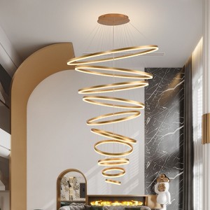 BAOURE 8-Rings D35.4’’ Modern LED Chandelier Black Dimmable High Ceiling Chandeliers Foyer with Remote Control for Staircase Entryway Living Room - 1 of 4