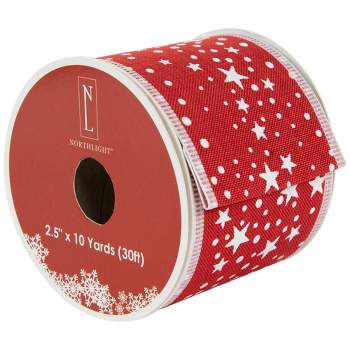 Northlight Red and White Stars Wired Craft Christmas Ribbon 2.5" x 10 Yards