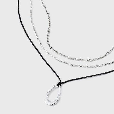 Cord and Teardrop Pendant Multi-Strand Necklace - Universal Thread&#8482; Silver