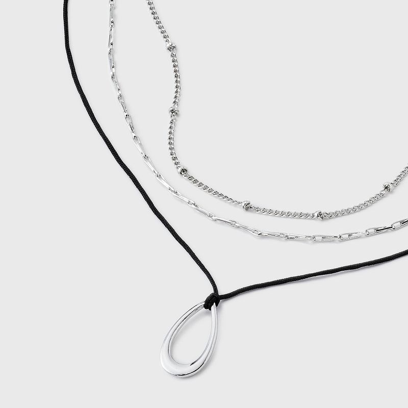 Cord and Teardrop Pendant Multi-Strand Necklace - Universal Thread&#8482; Silver, 5 of 8
