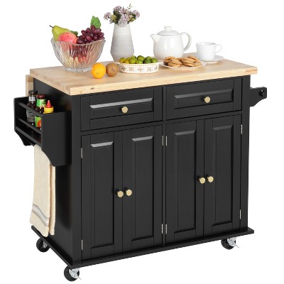 Finnhomy Rolling Kitchen Island with Drop Leaf