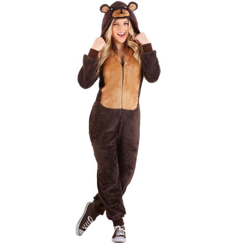 HalloweenCostumes.com Adult Jumpsuit Costume Brown Bear, 1 of 5