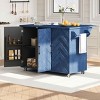 MAYEERTY Navy Blue 51.2"W Kitchen Island 3D Wave Stripes Ash Veneer, Drop Leaf Farmhouse Rolling Cart Internal Rack - 2 of 4