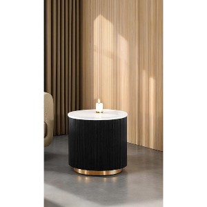 Sapphtopaz Modern Coffee Table with Marble Top & Gold Stainless Steel Base Square End Table with Groove Coffee Bar Home Decor for Living Room - 1 of 4