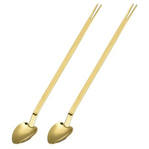 Unique Bargains Stainless Steel Reusable Dual Purpose Fruit Cocktail Mixing Spoon 2 Pcs - 1 of 4
