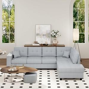 VYNXARIA U_Style 109.2 inch L-shaped Modular Sectional Sofa with Removable Back Cushions and 2 Pillows, Light Gray - 1 of 4