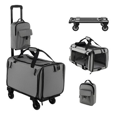 Munora - 23" Gray Rolling Cat Carrier with Litter Bag and Dual-use Pads