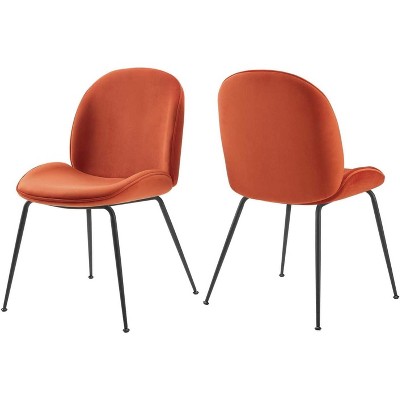 Modway Scoop Black Powder Coated Steel Leg Performance Velvet Dining Chairs - Set of 2