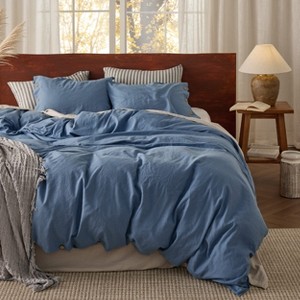 3 Pieces Linen Soft & Cozy Duvet Cover Linen Cotton Blend Bedding Set Tropical Plants Beige Color Cooling Bedding - 1 of 4