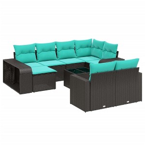 vidaXL 11 Piece Patio Sofa Set with Cushions Black Poly Rattan - 1 of 4