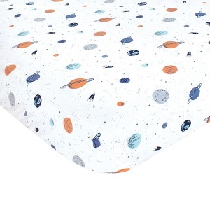 Hudson Baby Infant Boy Cotton Fitted Crib Sheet, Space, One Size - 1 of 2