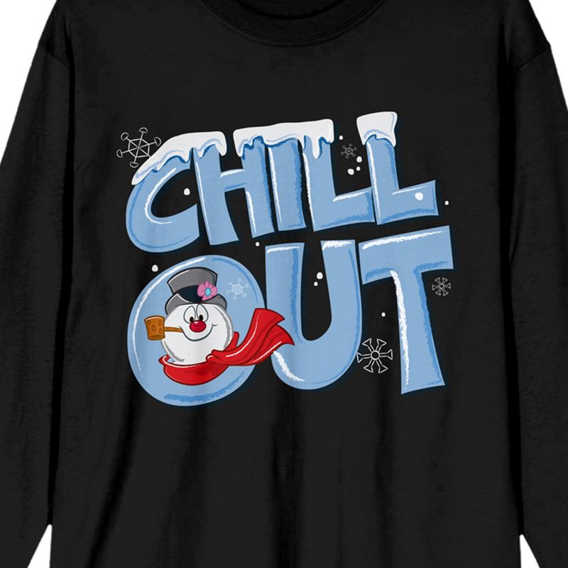 Frosty the Snowman "Chill Out" Women's Black Long Sleeve Crew Neck Tee, 2 of 4