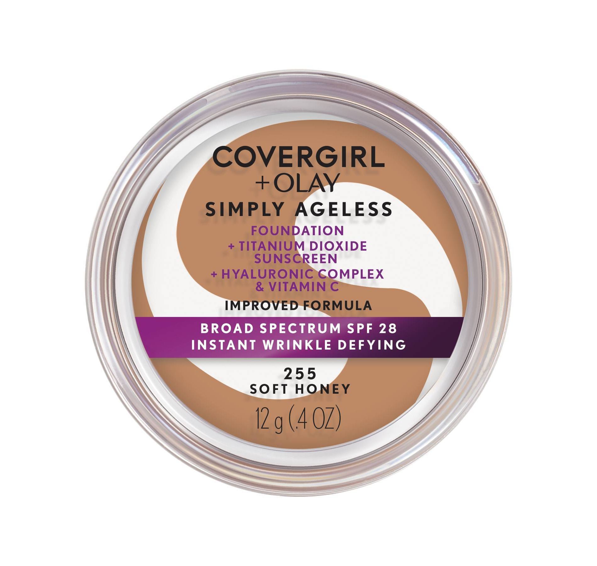 COVERGIRL + Olay Simply Ageless Wrinkle Defying Foundation Compact - 255 Soft Honey - 0.4oz: Paraben-Free, Contains Vitamin C