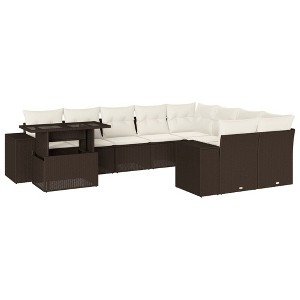 vidaXL Patio Sofa Set with Cushions Outdoor Furniture 10 Piece Poly Rattan - Brown and Cream - 1 of 4