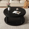 31" Solid Wood Round Coffee Table with 2‑Tier Open Storage Shelf, Rustic Farmhouse Center Table for Living Room or Apartment-Koiai - 3 of 4