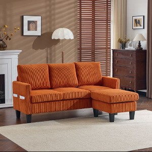 Karl Home |68.5 in. W Square Arm Corduroy L-shaped 3-Seat Sofa in Black with Storage Ottoman - 1 of 1