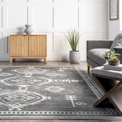 Kyleigh Dark Grey Southwestern Washable Synthetic Area Rug