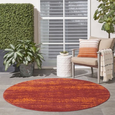 Elysian Red Abstract 4' Round Synthetic Outdoor Rug
