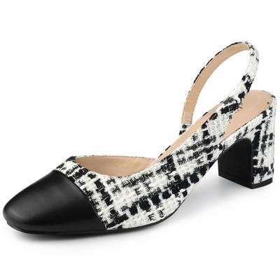 Allegra K Women's Plaid Cap Toe Slingback Chunky Heel Pumps