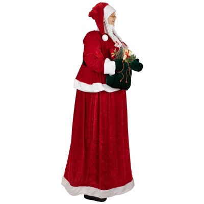 Life-Size Red and White Mrs. Claus Christmas Figurine with Gift Bag