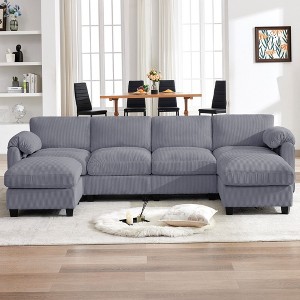 HYLEORY Corduroy Modular Sectional Sofa with Double Movable Ottomans, U-Shape Upholstered Comfy Couch with Two-Layer Seat Cushion for Living Room - 1 of 4