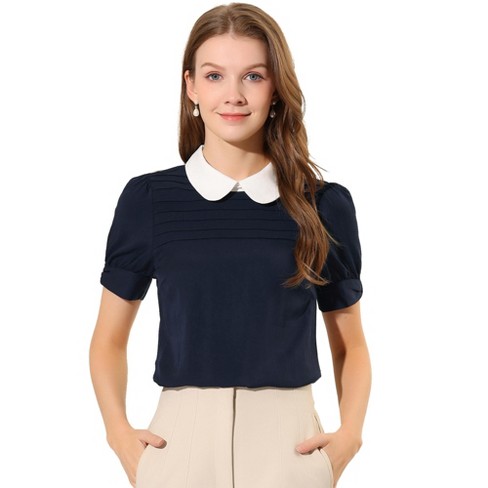 Unique Bargains Women's Peter Pan Collar Long Sleeve Work Office