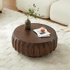 31.5" Round Carved Wood Coffee Table with Ash Veneer Top, Sculptural Walnut Centerpiece for Living Room -3irtyhousy - 2 of 4