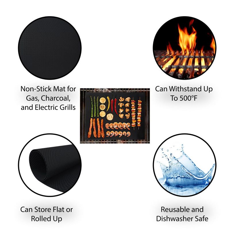 Hastings Home Nonstick FDA Approved Reusable BBQ Grill Mat Set for Gas, Charcoal, and Electric Grills - Set of 2, 3 of 7