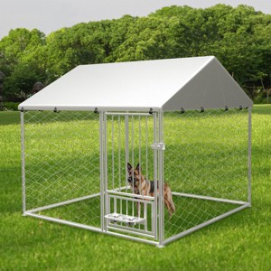 LAOTIES Heavy Duty Outdoor Dog Kennel,Large Metal Playpen with Rotating Feeder,Waterproof UV Cover,Lockable Door - 1 of 4