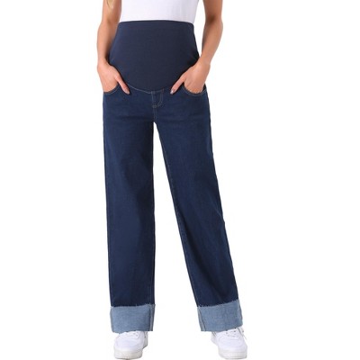 INSPIRE CHIC Women's Pregnant Cuffed Hem High Rise Straight Leg Denim Maternity Jeans Pant