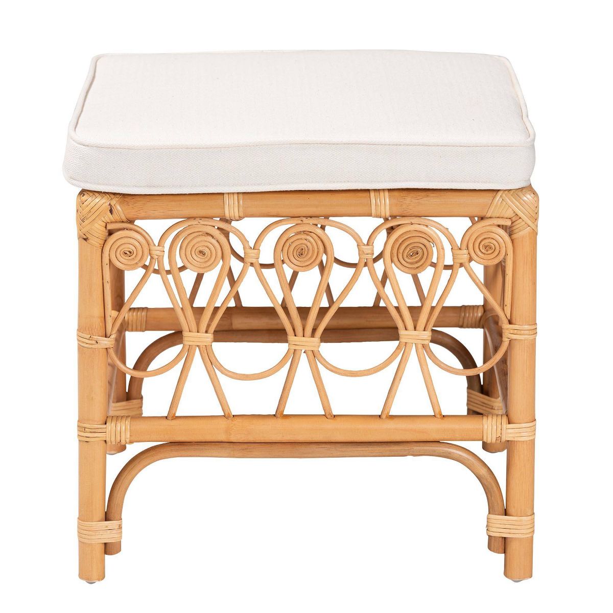 bali & pari Ibiza Rattan Footstool White/Light Honey: Upholstered Polyester, No Assembly Required - thumbnail 3